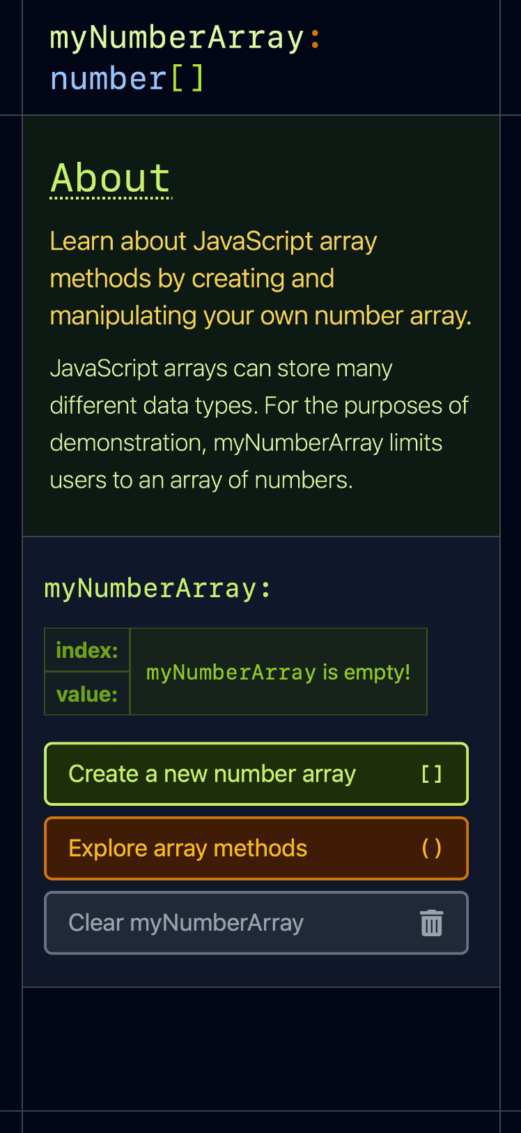 A screenshot of the myNumberArray homepage.