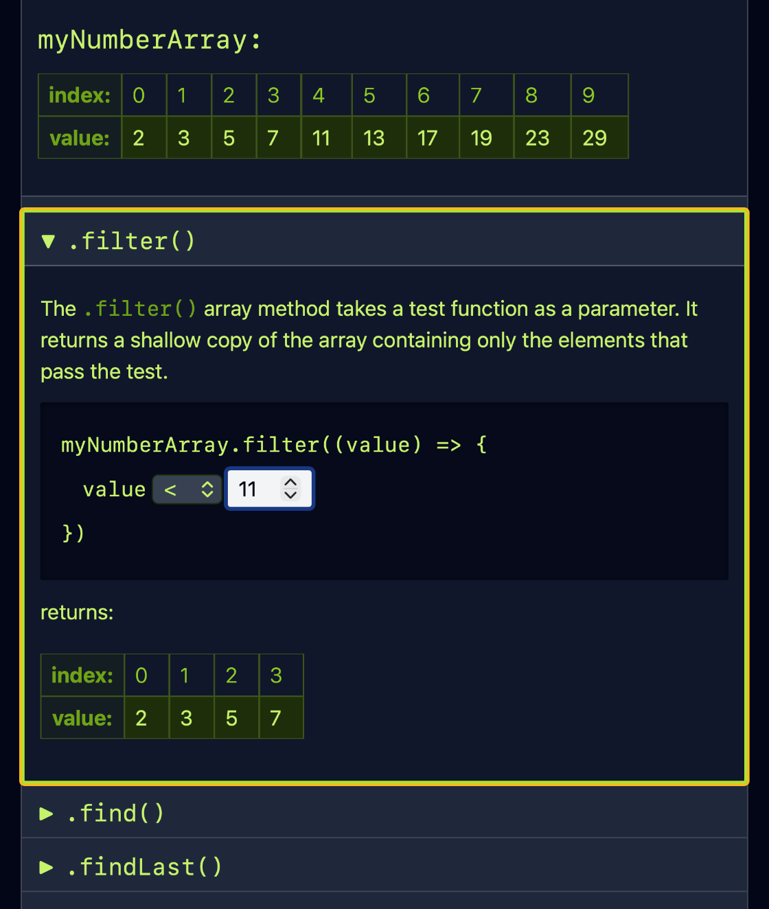 A screenshot of the .filter() method.