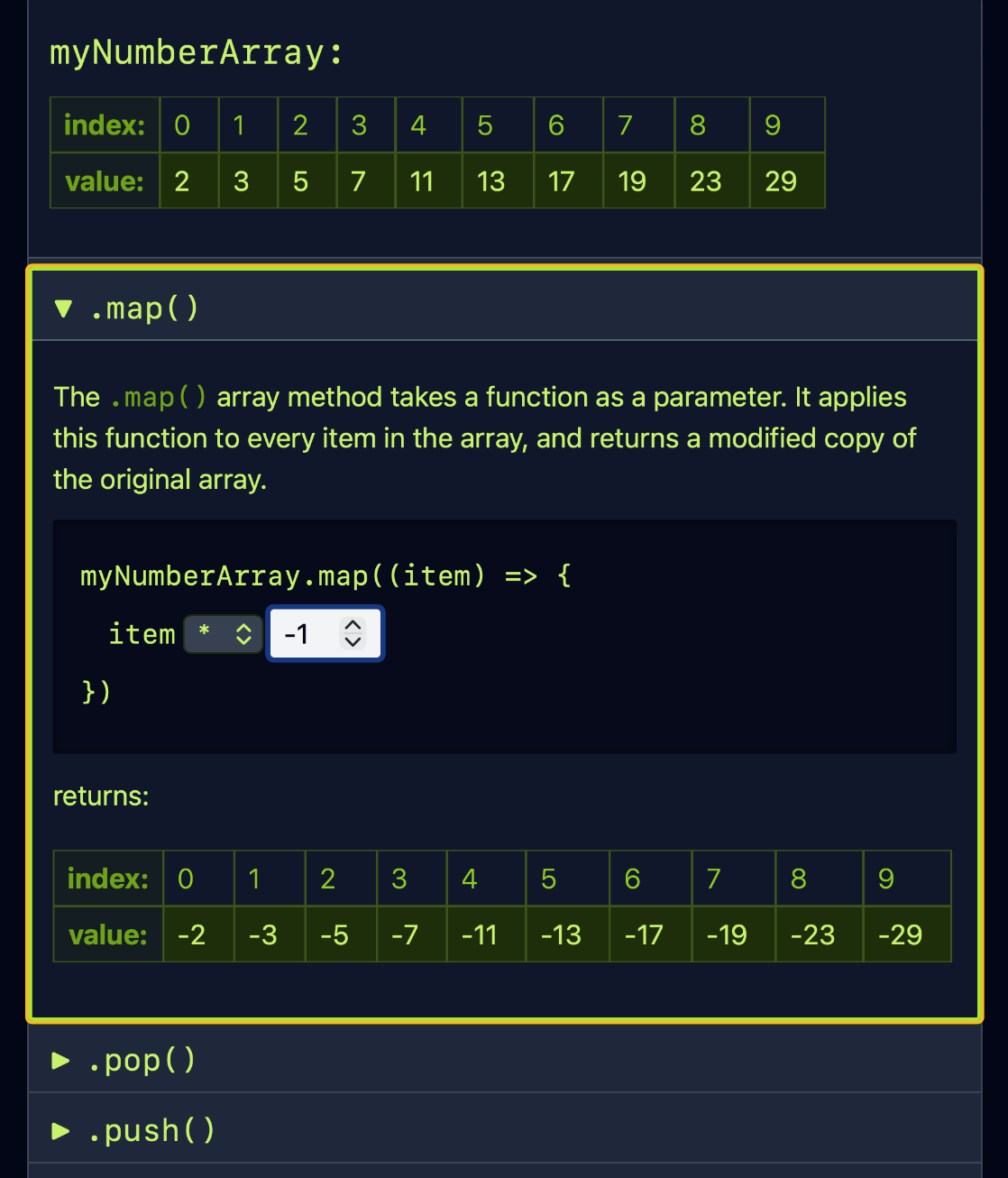 A screenshot of the .map() method.